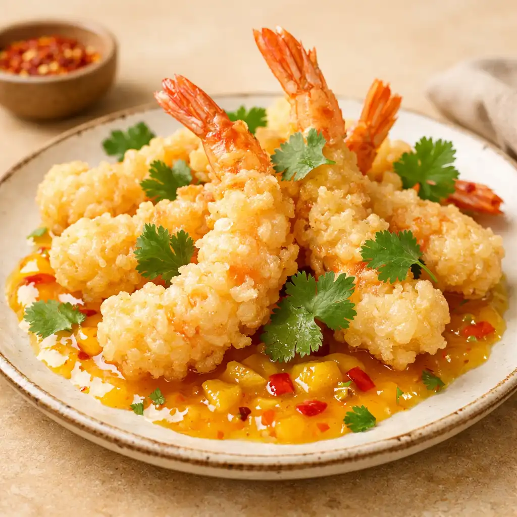 Krewetki w tempurze z sosem mango-chili